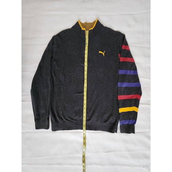 PUMA Men's Gray Striped 1/4 Zip Long Sleeve Mock Neck Golf Sweater Size Small - Picture 9 of 10